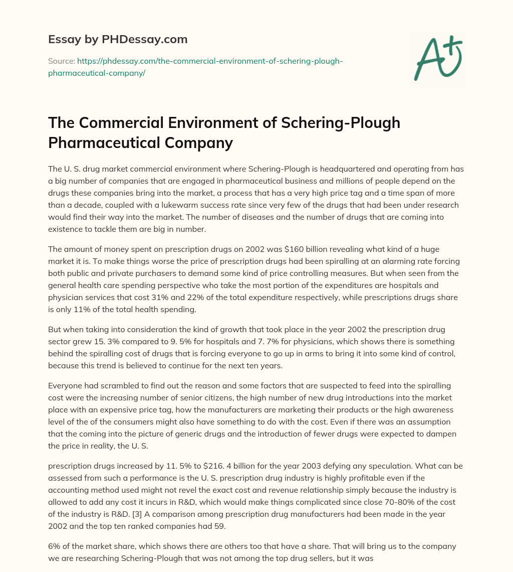 The Commercial Environment of Schering-Plough Pharmaceutical Company essay
