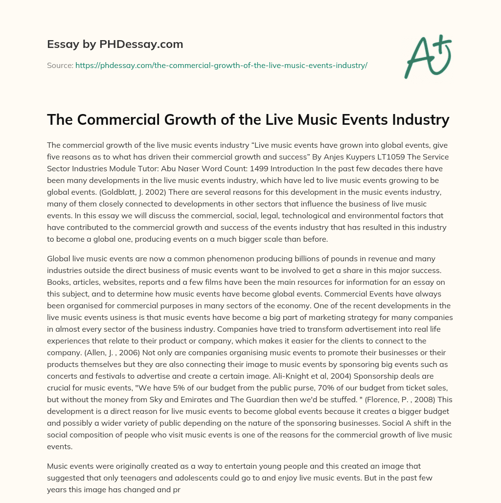 The Commercial Growth of the Live Music Events Industry essay