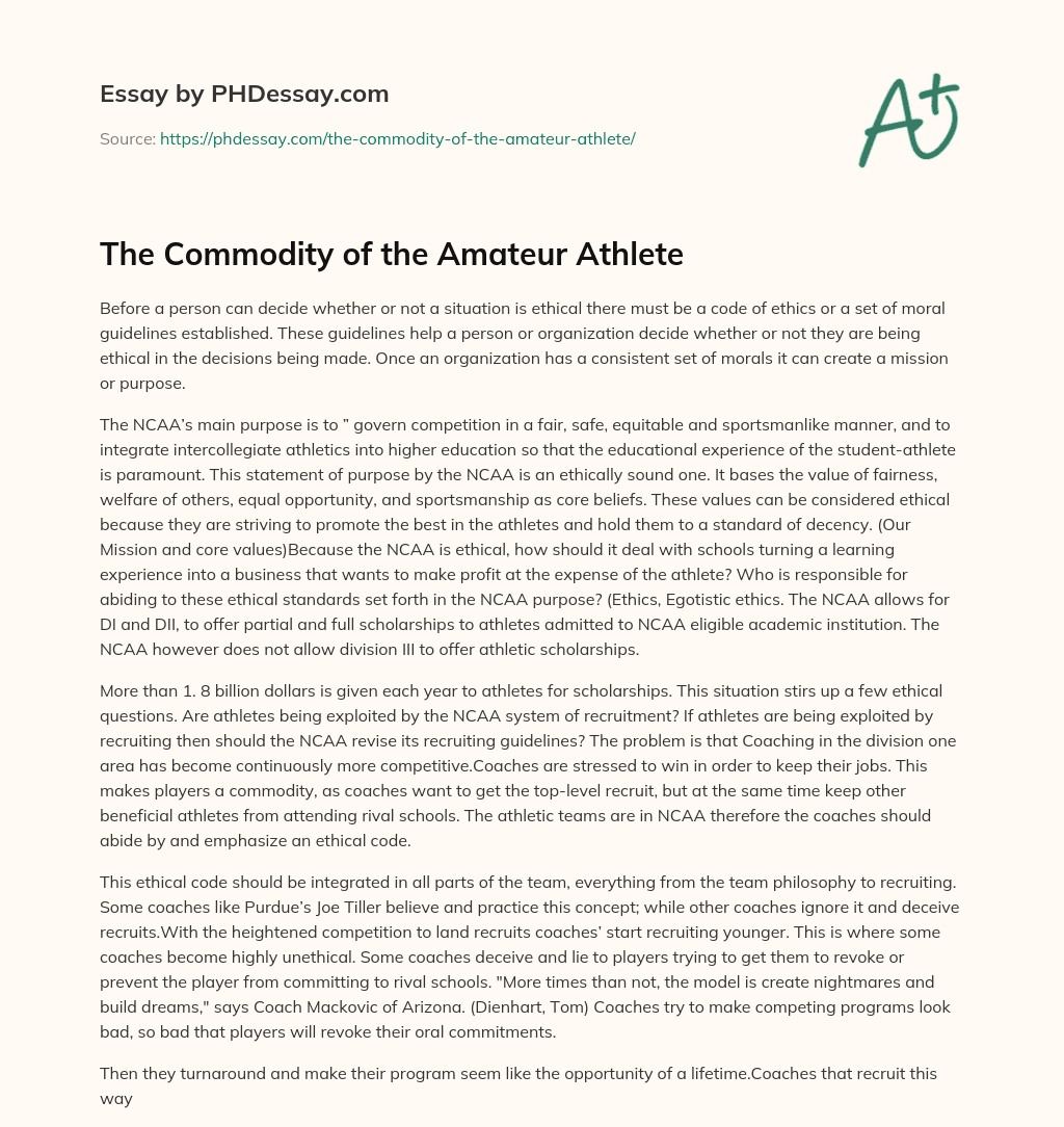 The Commodity of the Amateur Athlete essay