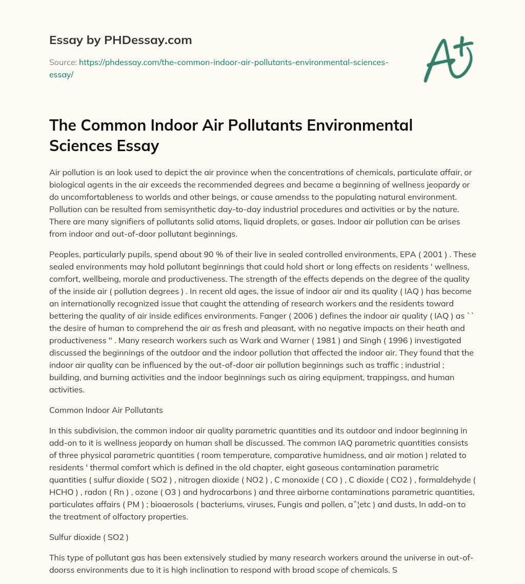 The Common Indoor Air Pollutants Environmental Sciences Essay essay