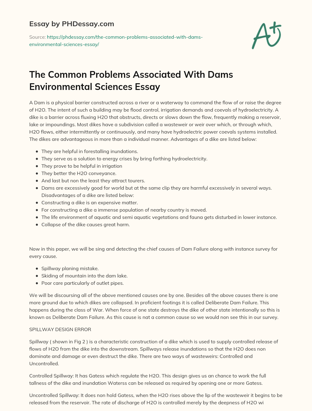 The Common Problems Associated With Dams Environmental Sciences Essay essay