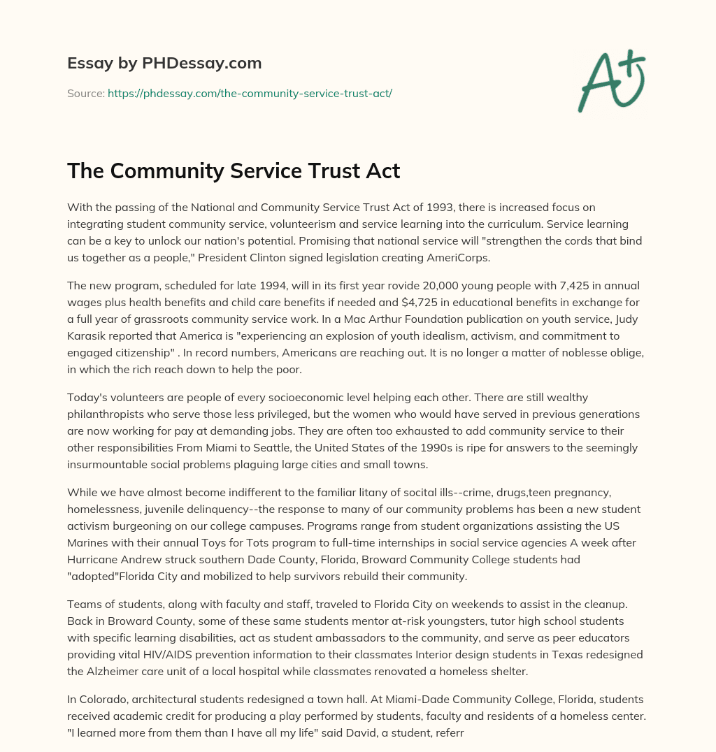 The Community Service Trust Act essay