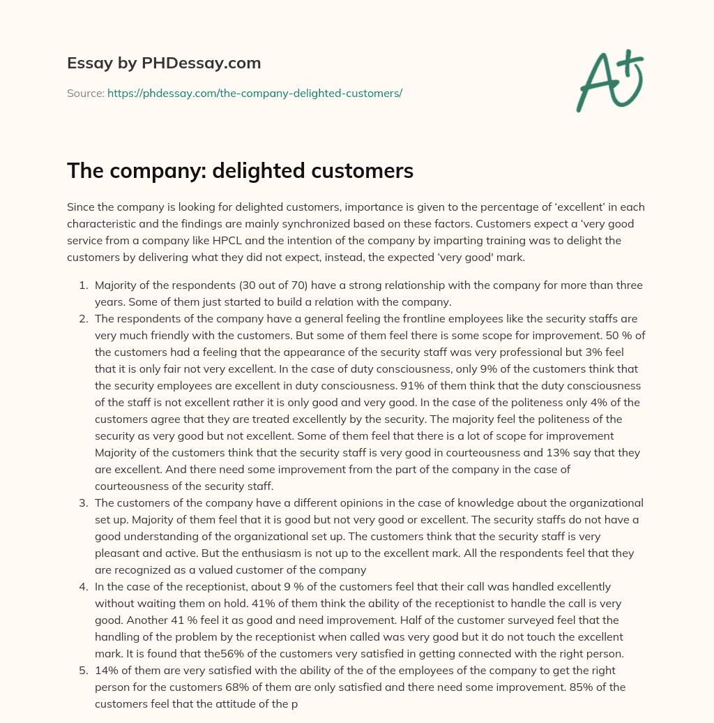 The company: delighted customers essay