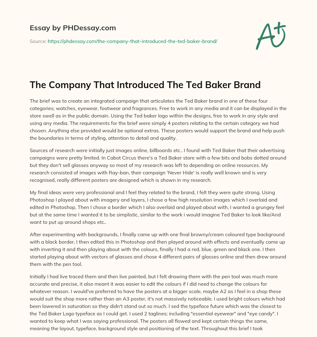 The Company That Introduced The Ted Baker Brand essay