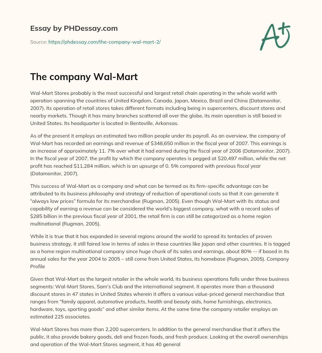 The company Wal-Mart essay