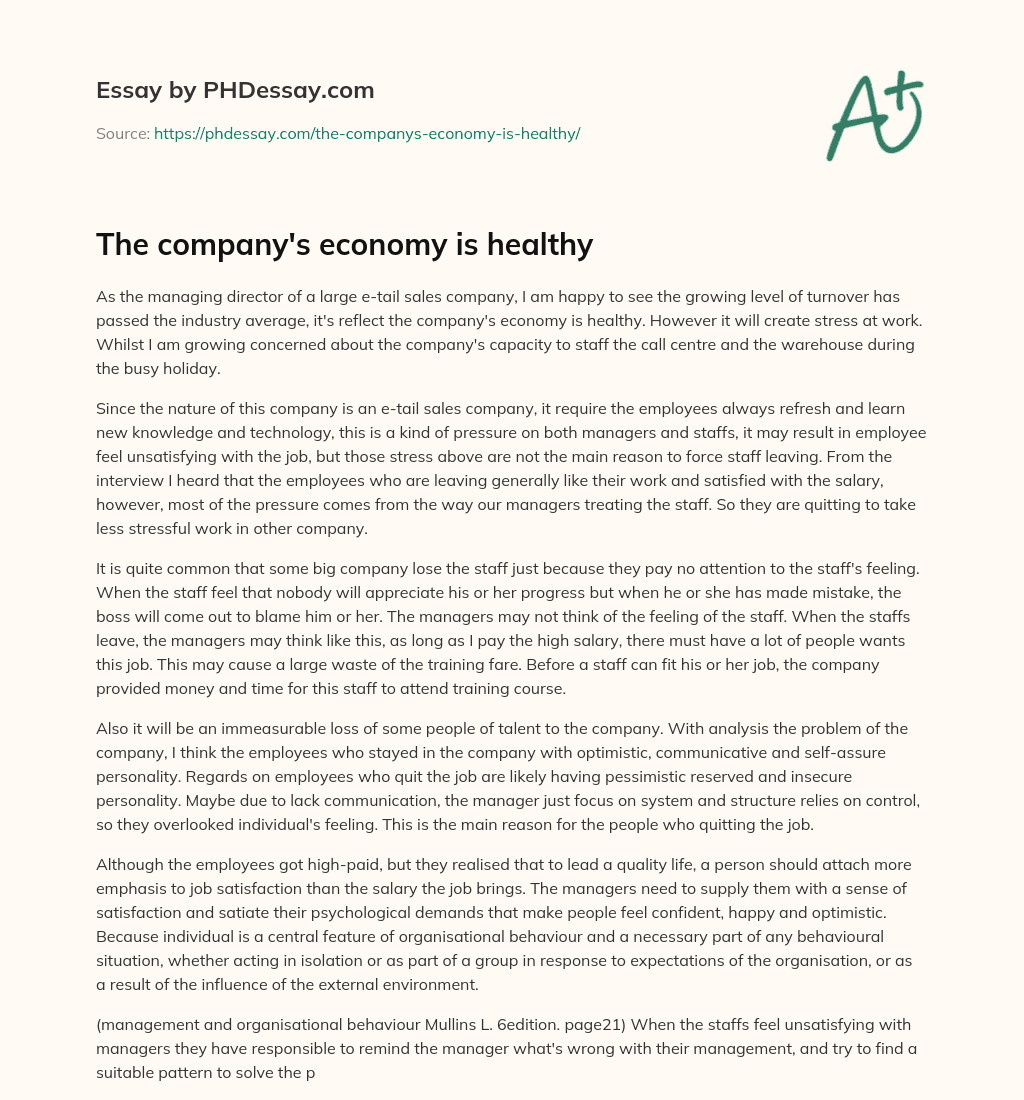 The company’s economy is healthy essay