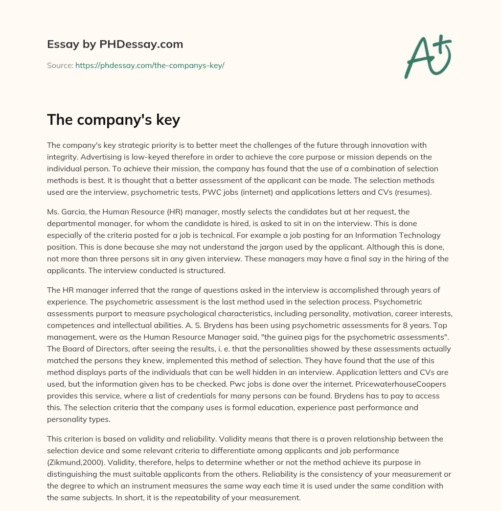 The company’s key essay