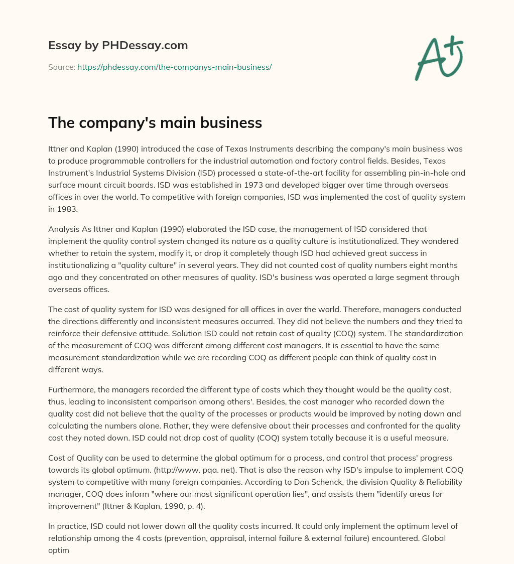 The company’s main business essay