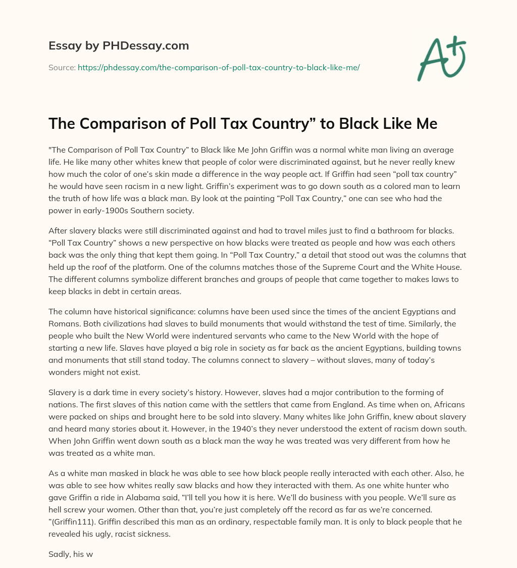 The Comparison of Poll Tax Country” to Black Like Me essay