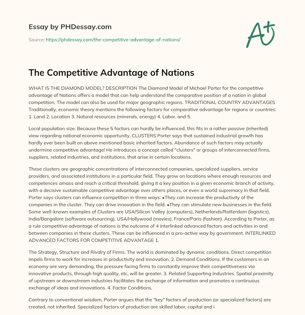 The Competitive Advantage of Nations essay