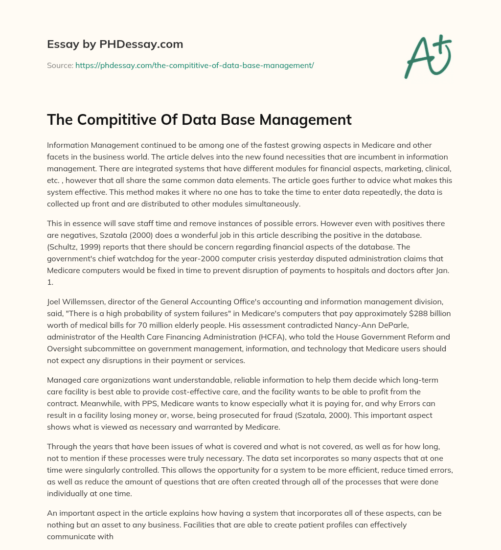 The Compititive Of Data Base Management essay