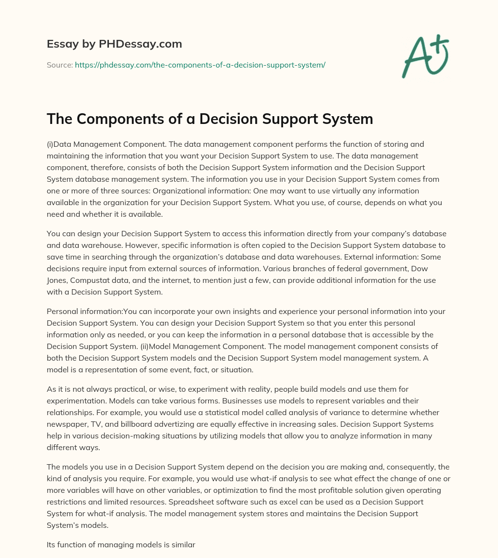 The Components of a Decision Support System essay