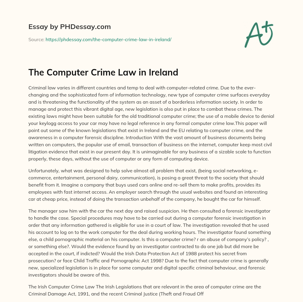 The Computer Crime Law in Ireland essay