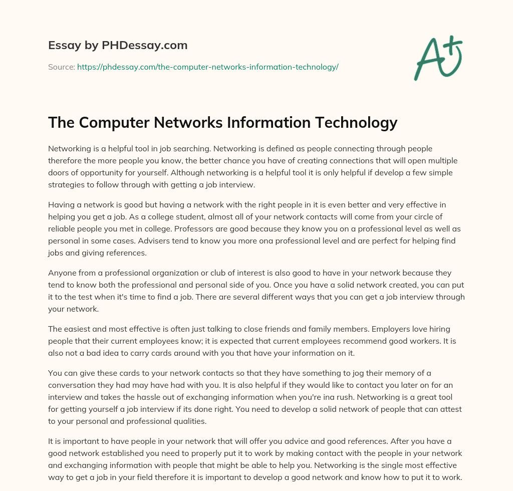 The Computer Networks Information Technology (400 Words) - PHDessay.com