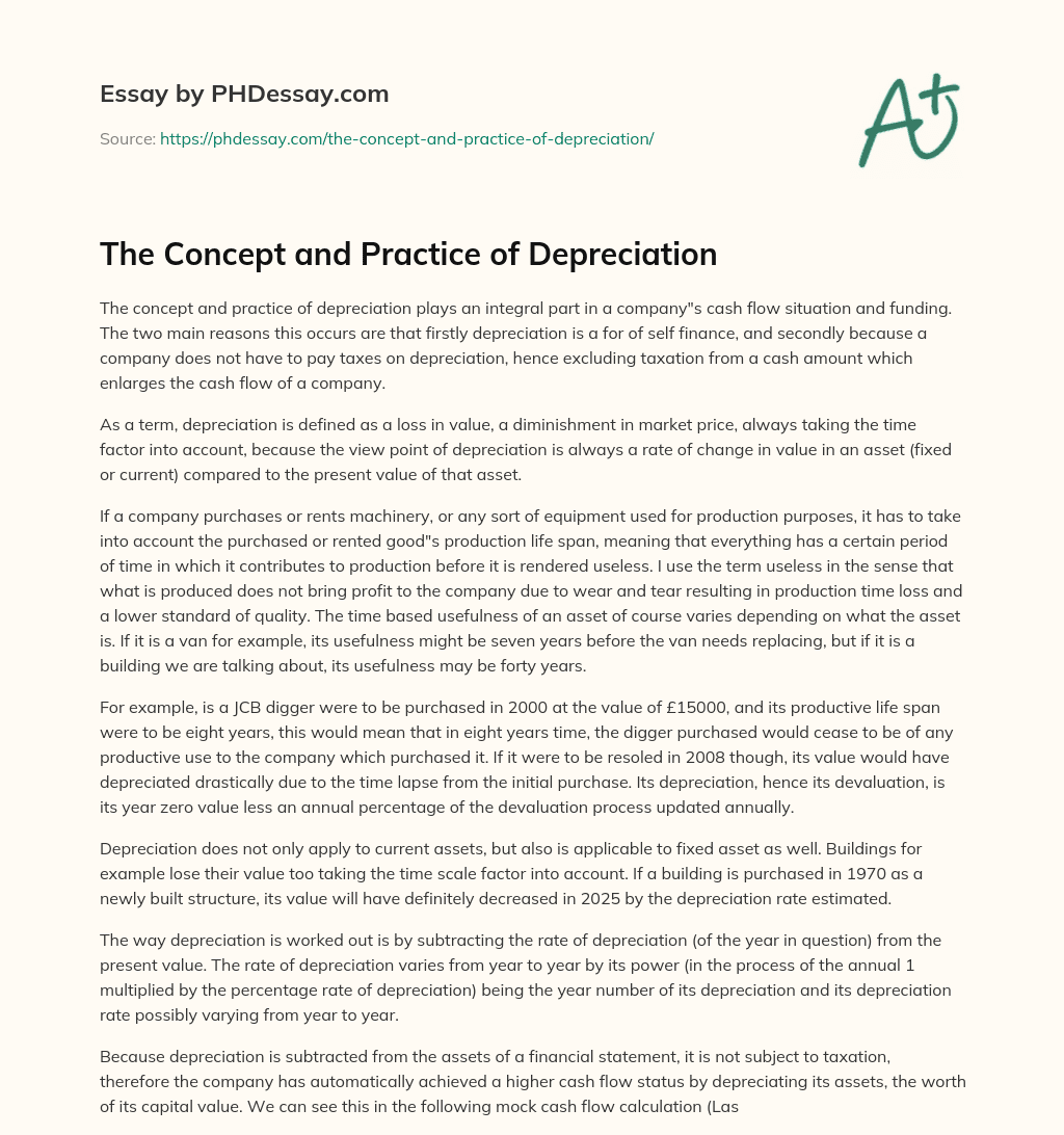 The Concept and Practice of Depreciation essay