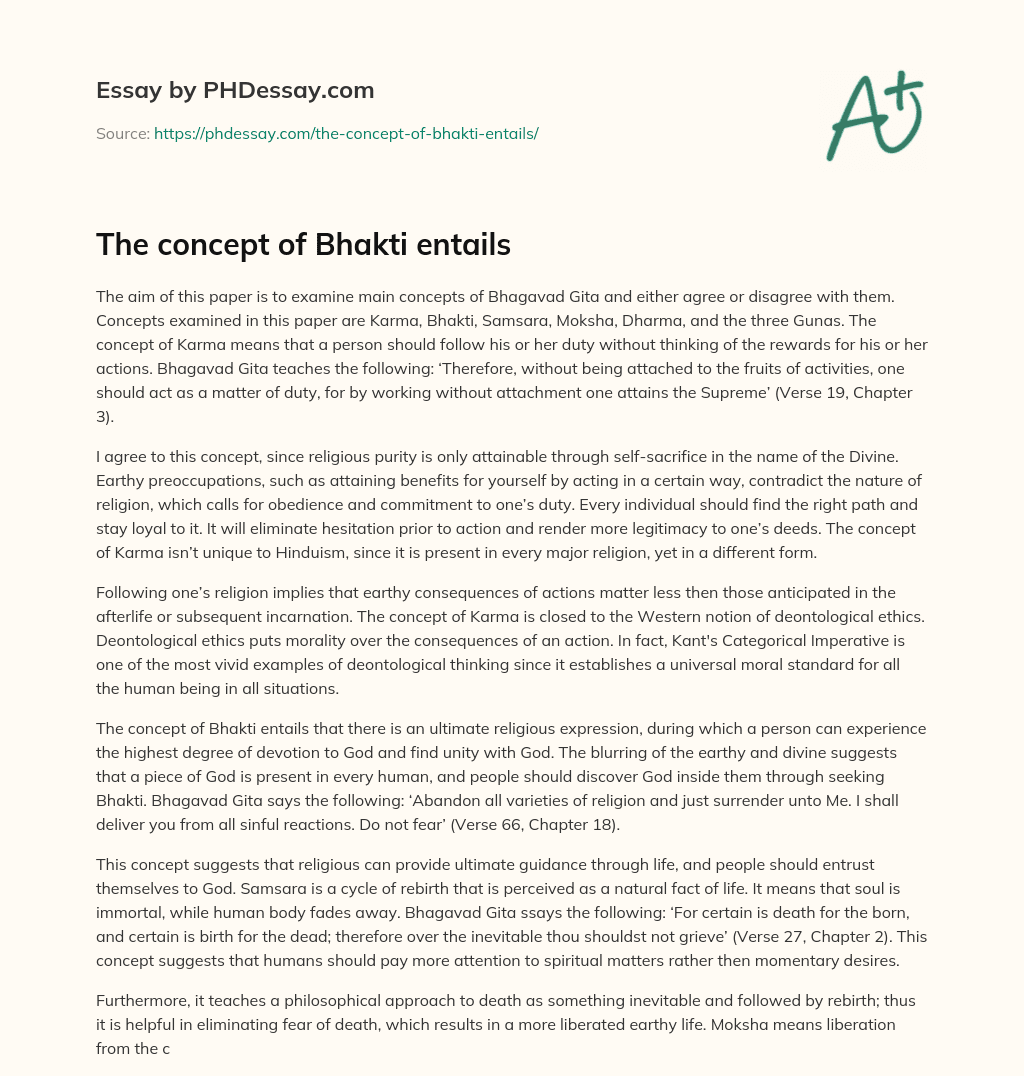 The concept of Bhakti entails essay