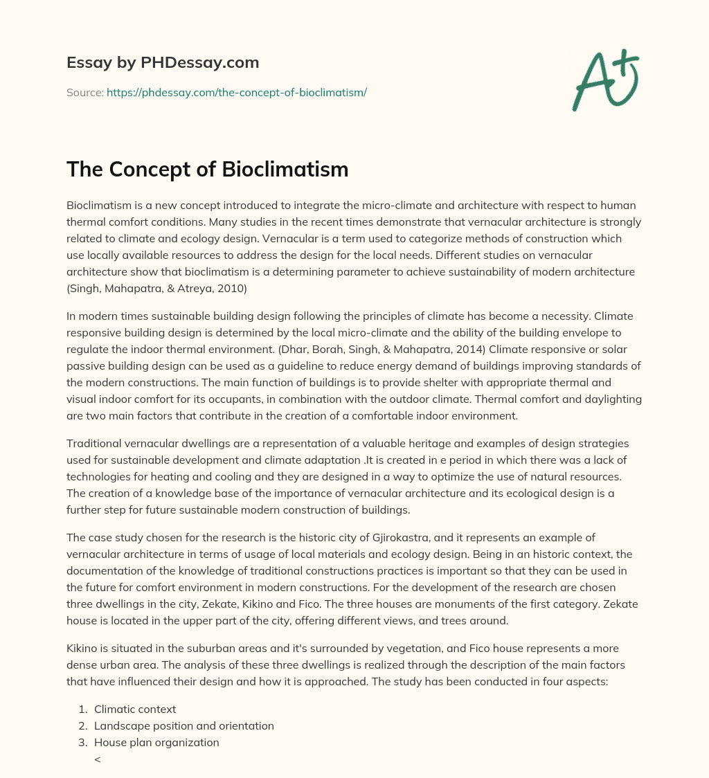 The Concept of Bioclimatism essay