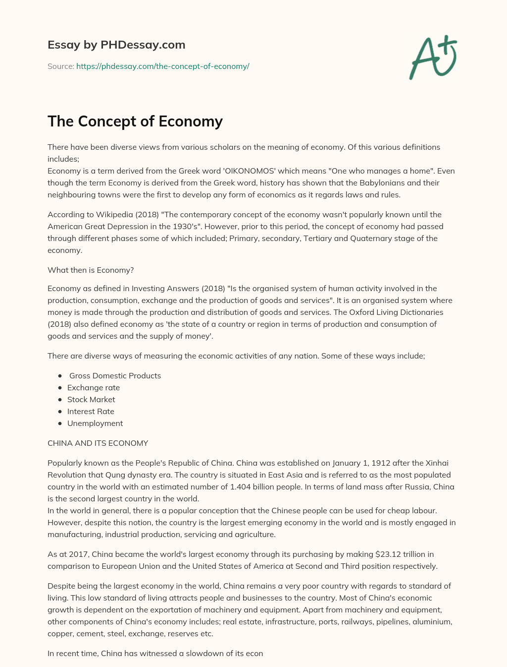 The Concept of Economy essay