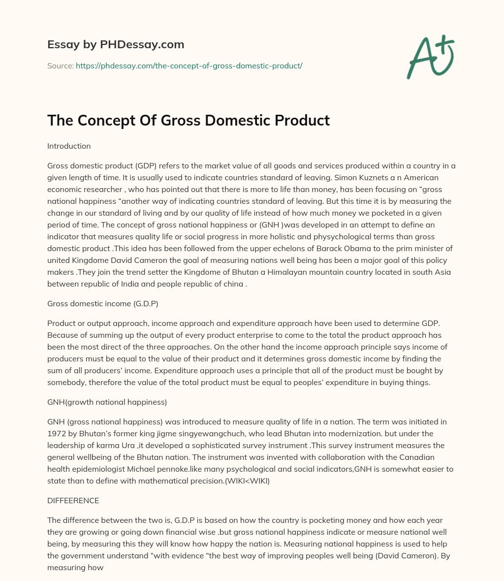 The Concept Of Gross Domestic Product essay