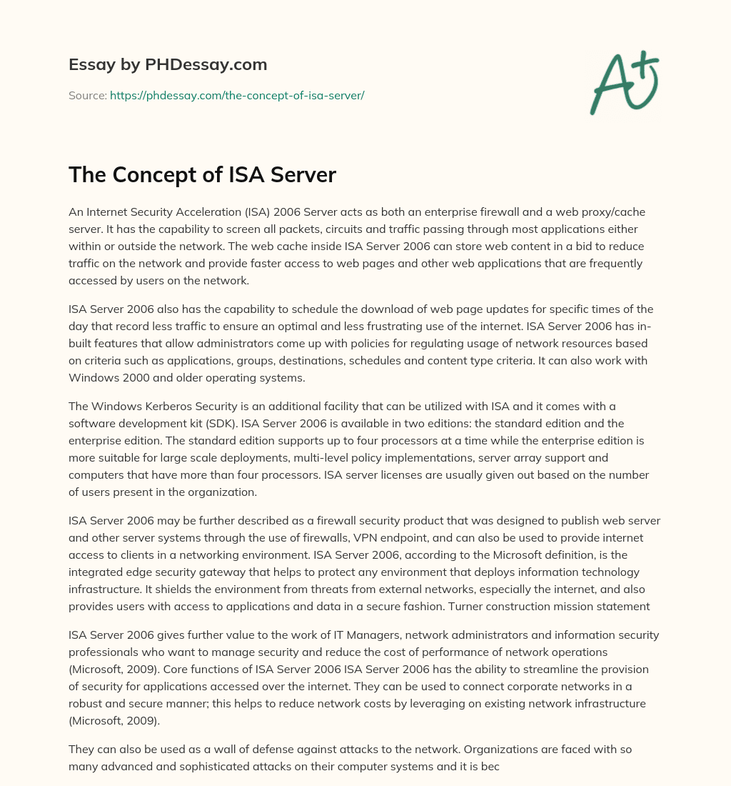 The Concept of ISA Server essay