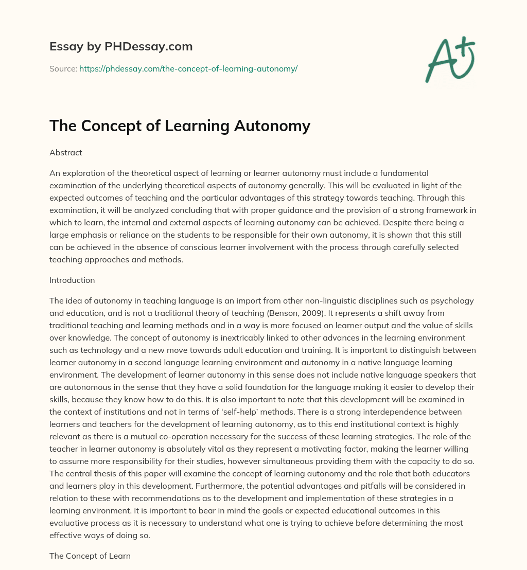 The Concept of Learning Autonomy - PHDessay.com