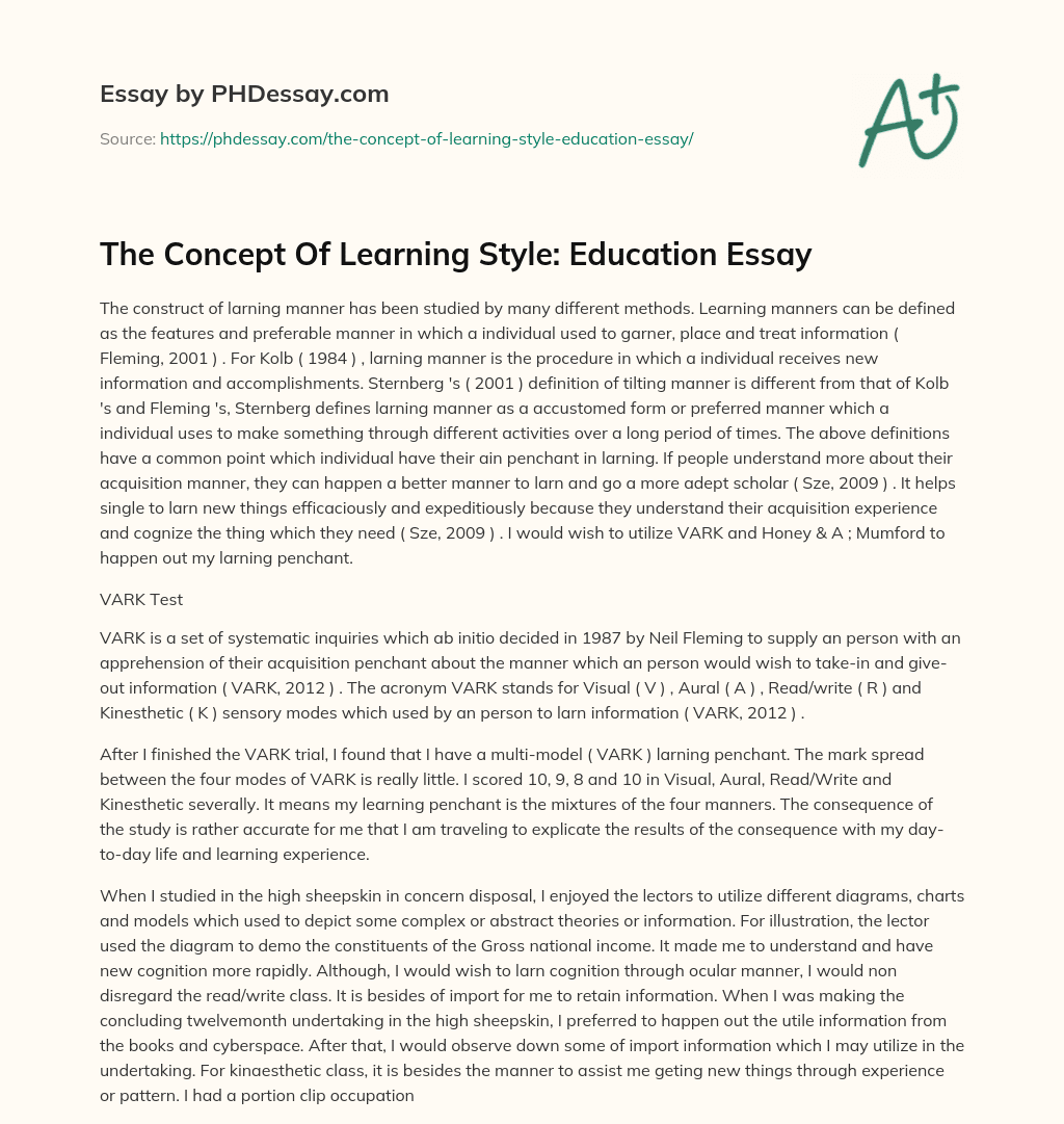 The Concept Of Learning Style: Education Essay essay