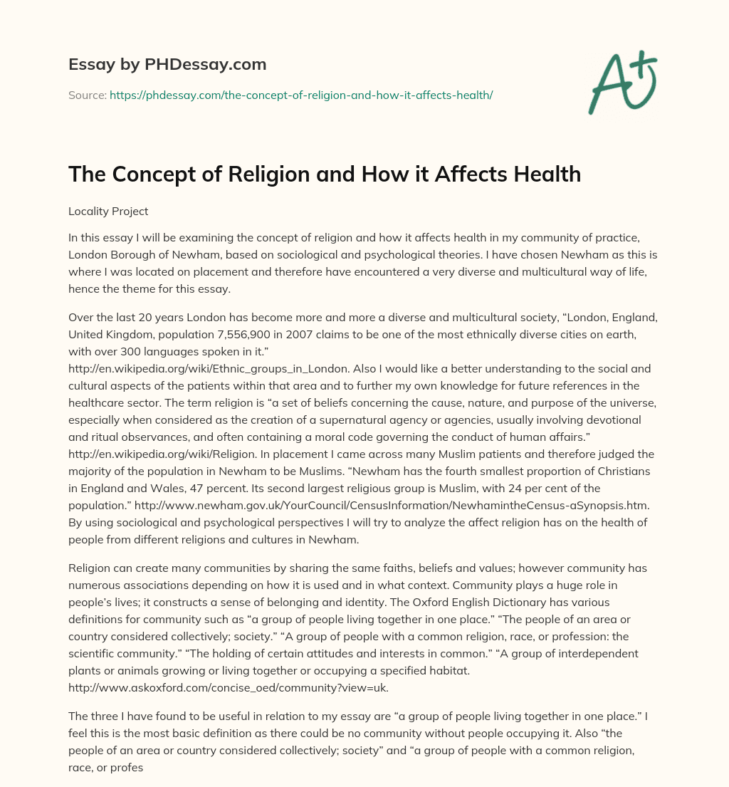 The Concept of Religion and How it Affects Health essay