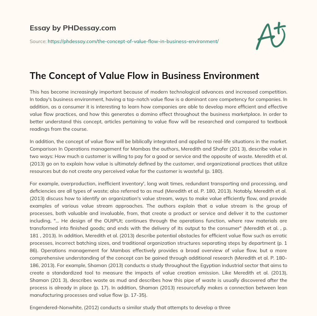 The Concept of Value Flow in Business Environment essay