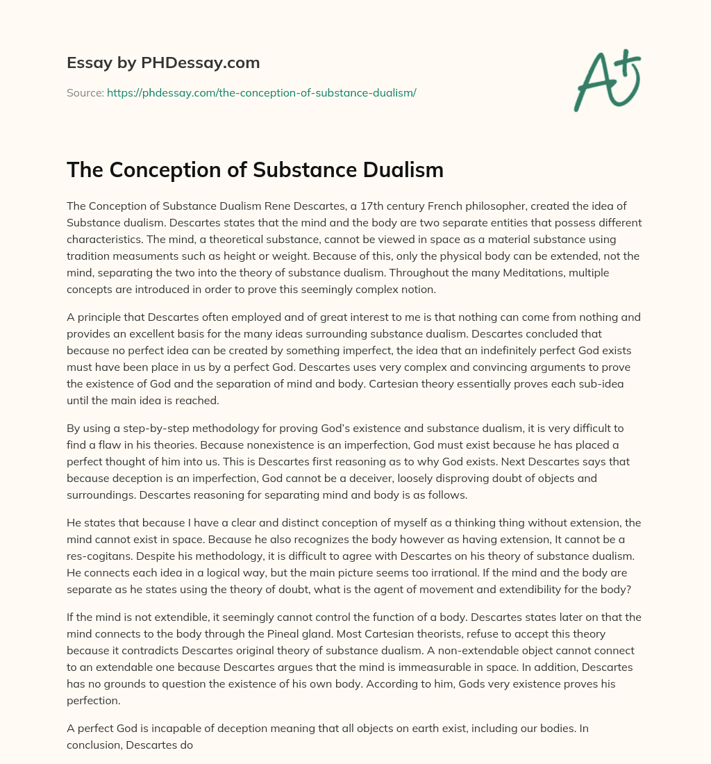 The Conception of Substance Dualism essay