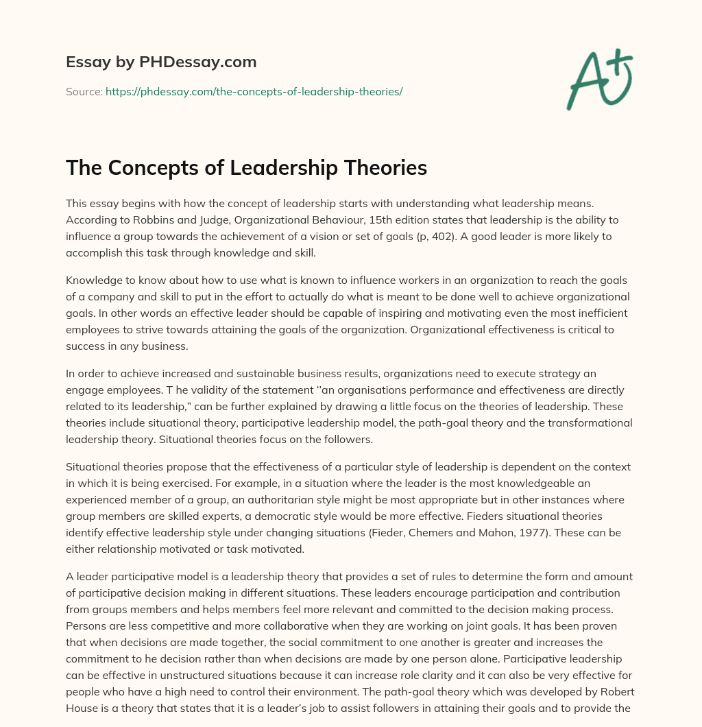 The Concepts of Leadership Theories essay
