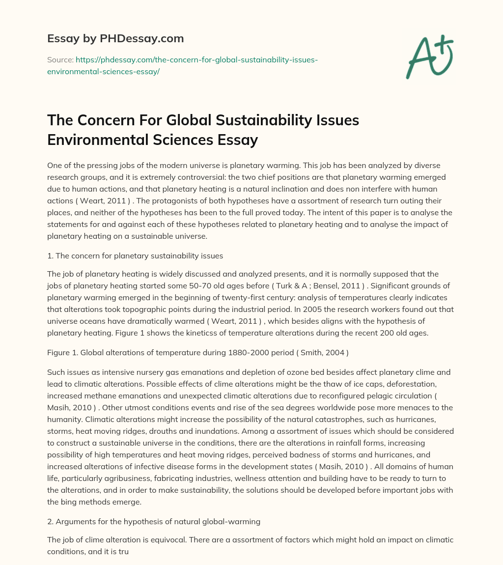 The Concern For Global Sustainability Issues Environmental Sciences Essay essay