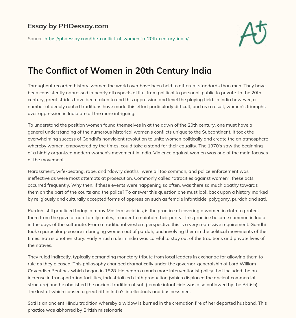 The Conflict of Women in 20th Century India essay