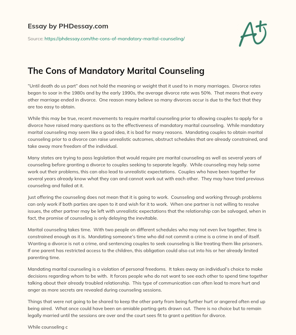 The Cons of Mandatory Marital Counseling essay