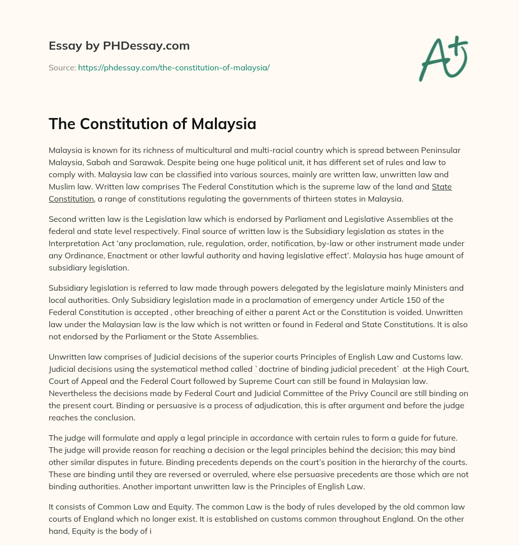 The Constitution of Malaysia essay