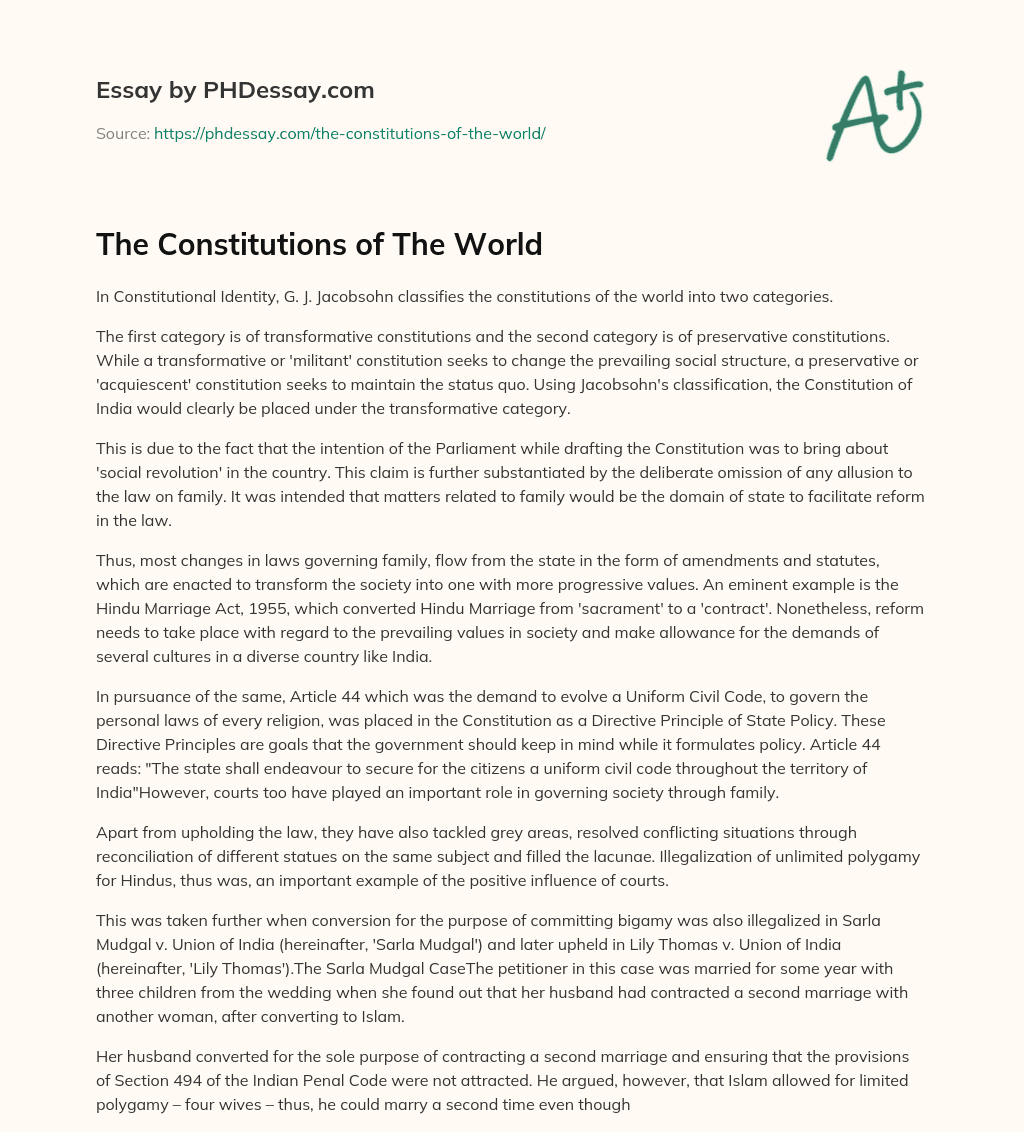 The Constitutions of The World essay