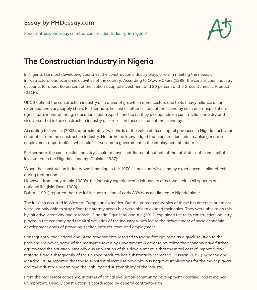 The Construction Industry in Nigeria essay