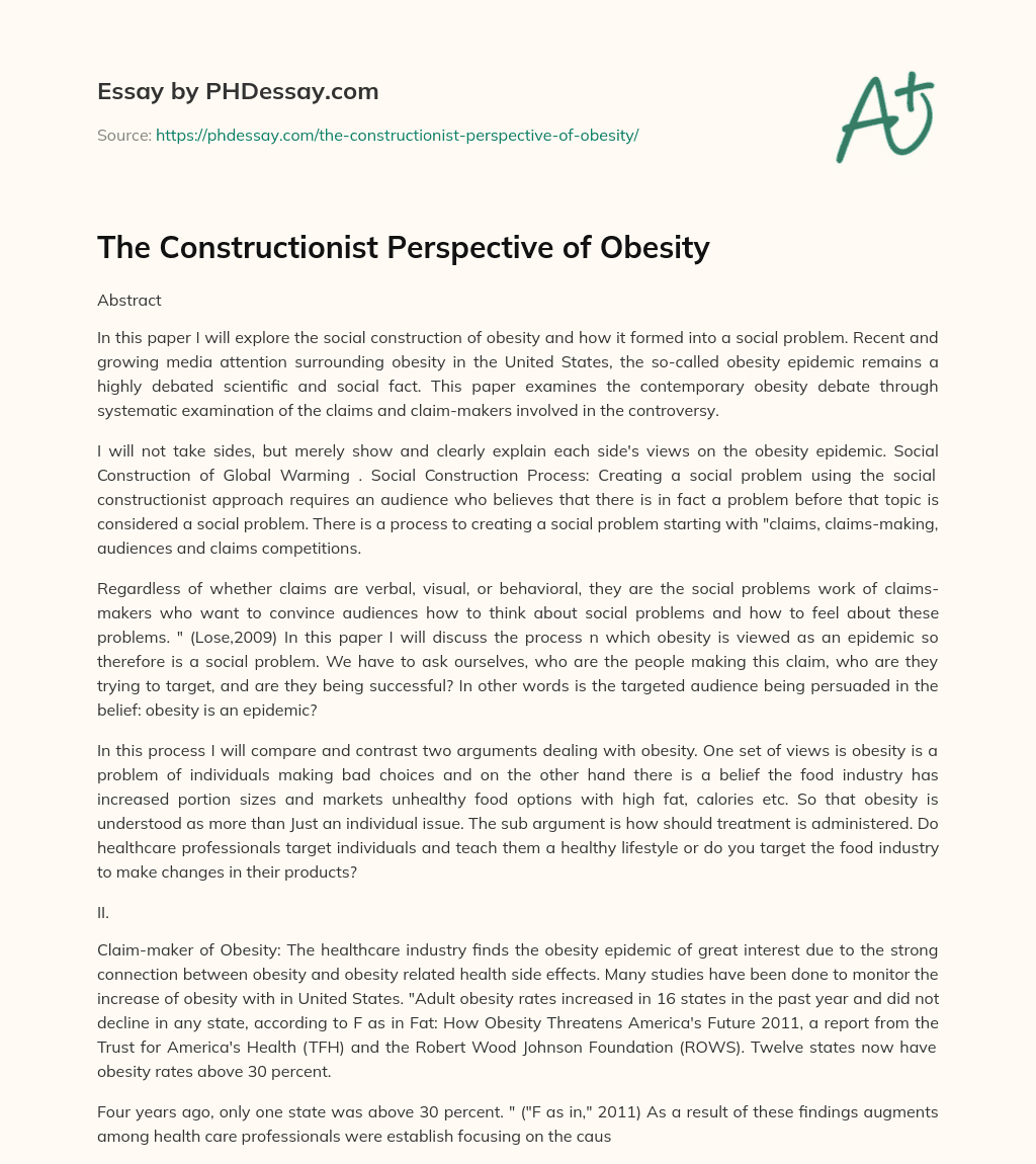 The Constructionist Perspective of Obesity essay