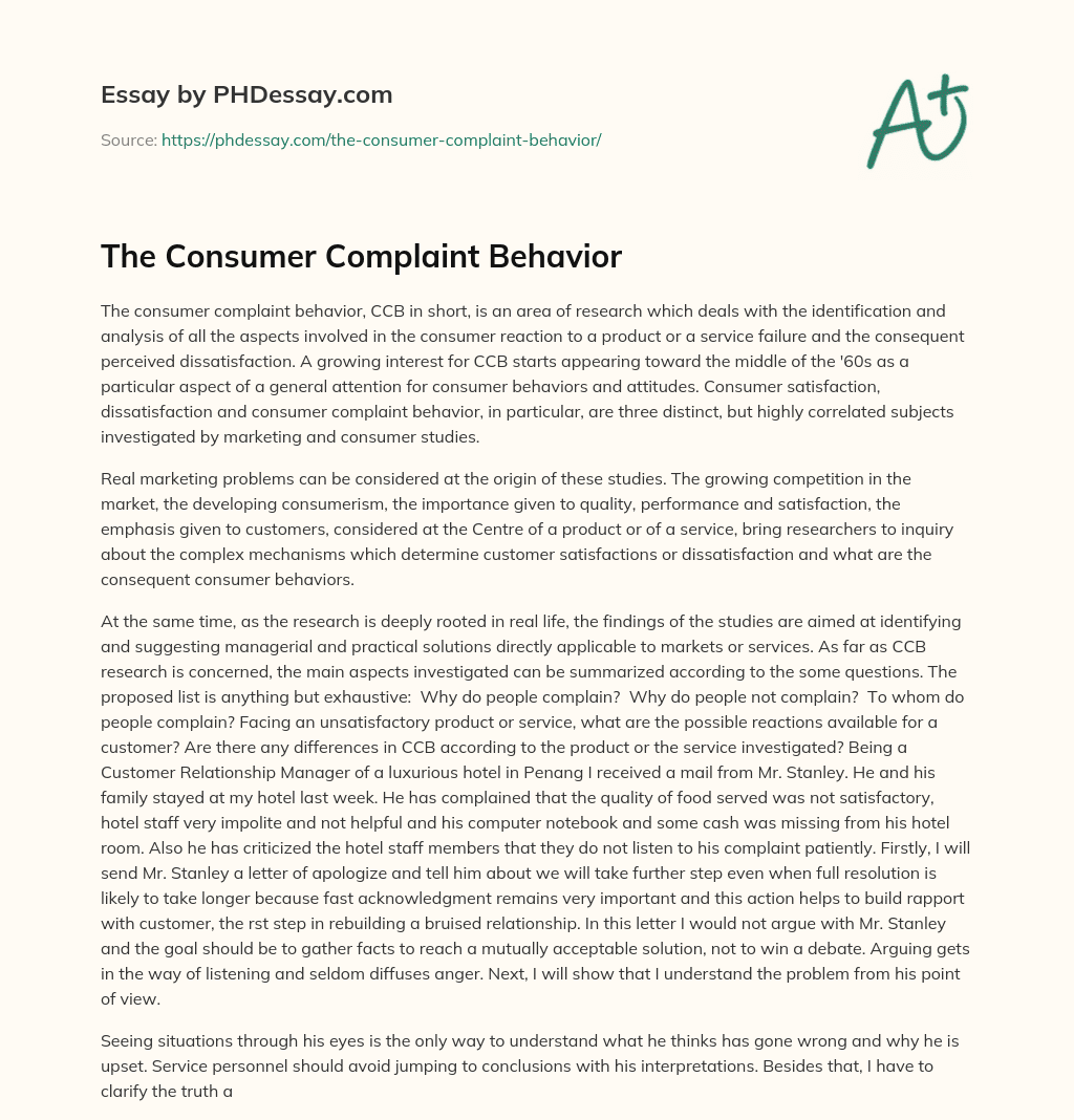 customer complaints essay