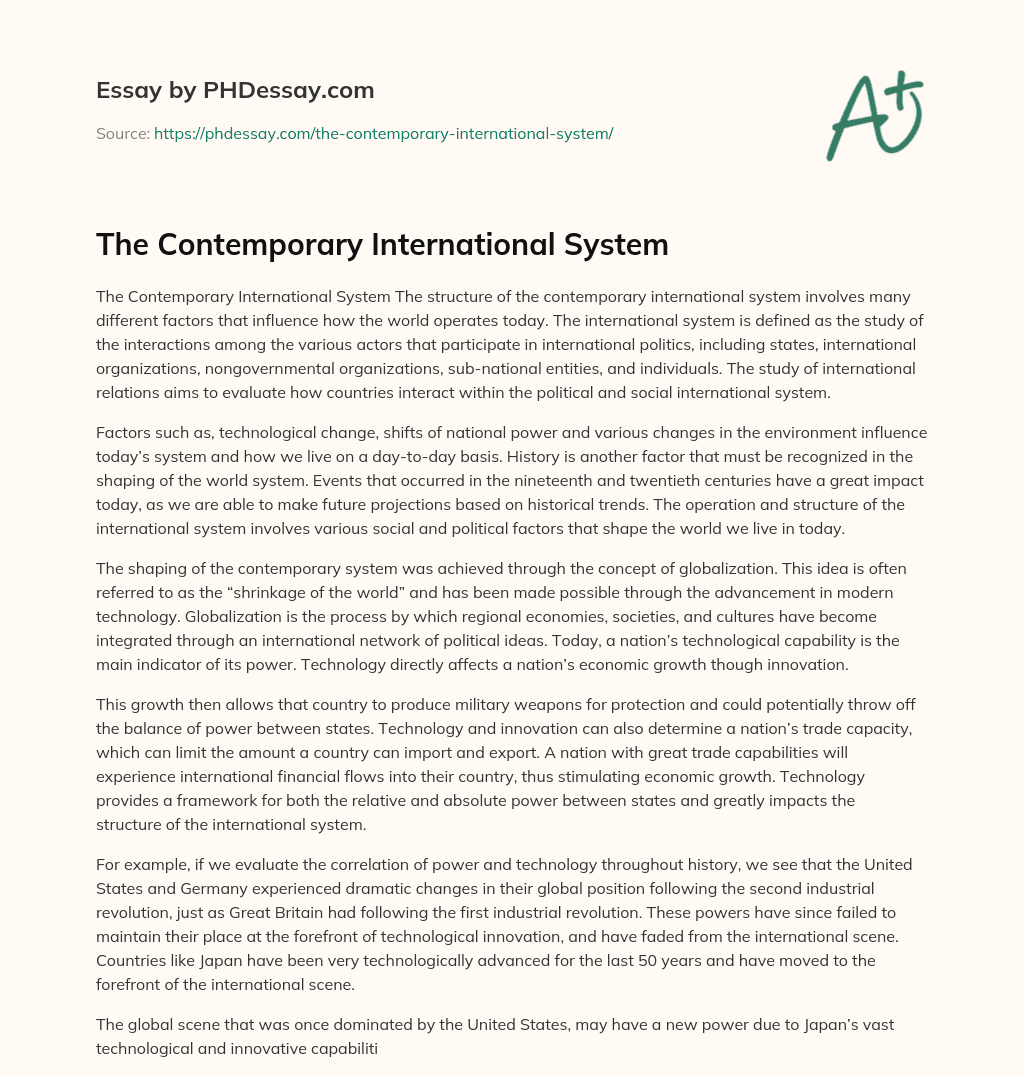 the-contemporary-international-system-phdessay