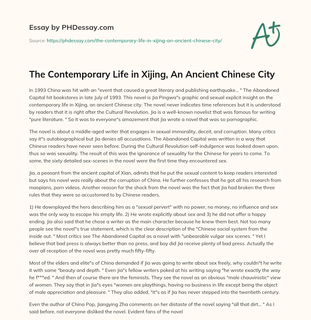 The Contemporary Life in Xijing, An Ancient Chinese City essay