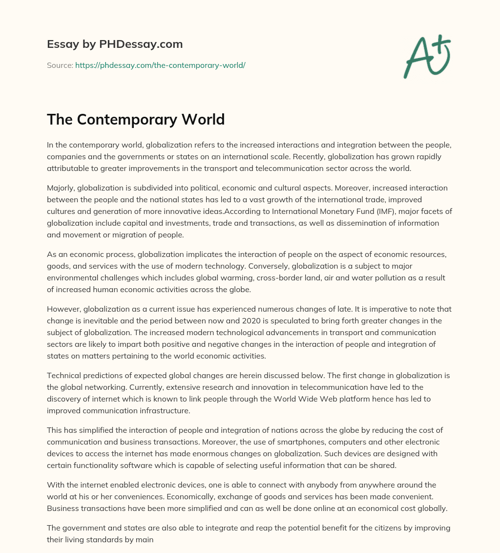 living in the contemporary world essay