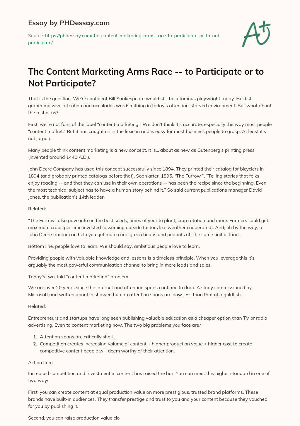 The Content Marketing Arms Race — to Participate or to Not Participate? essay