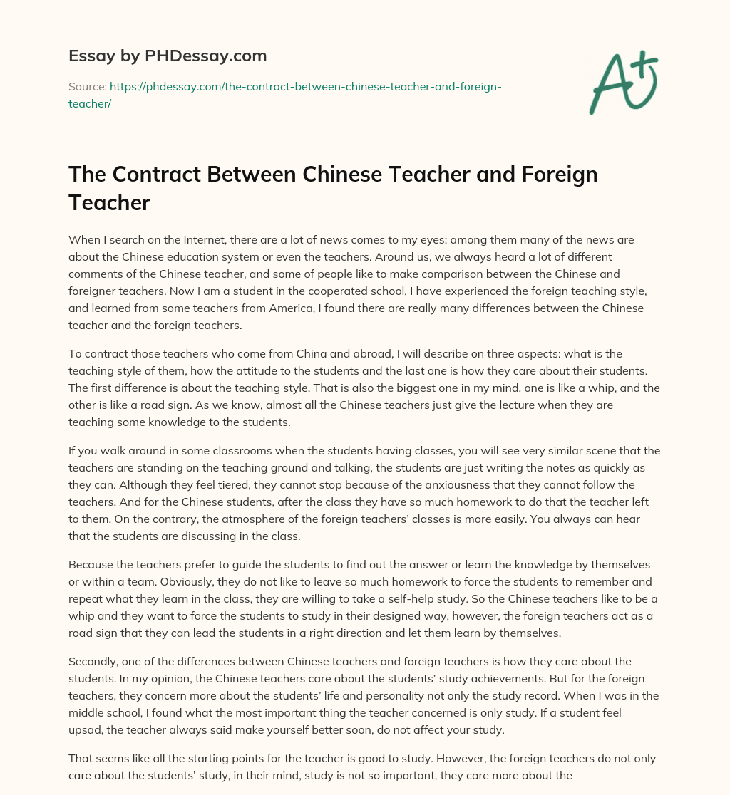 The Contract Between Chinese Teacher and Foreign Teacher essay