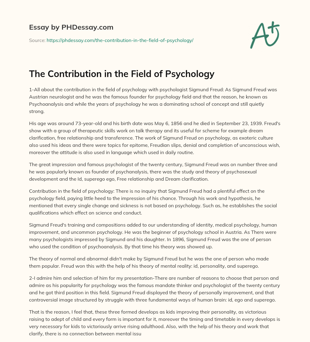 The Contribution in the Field of Psychology essay