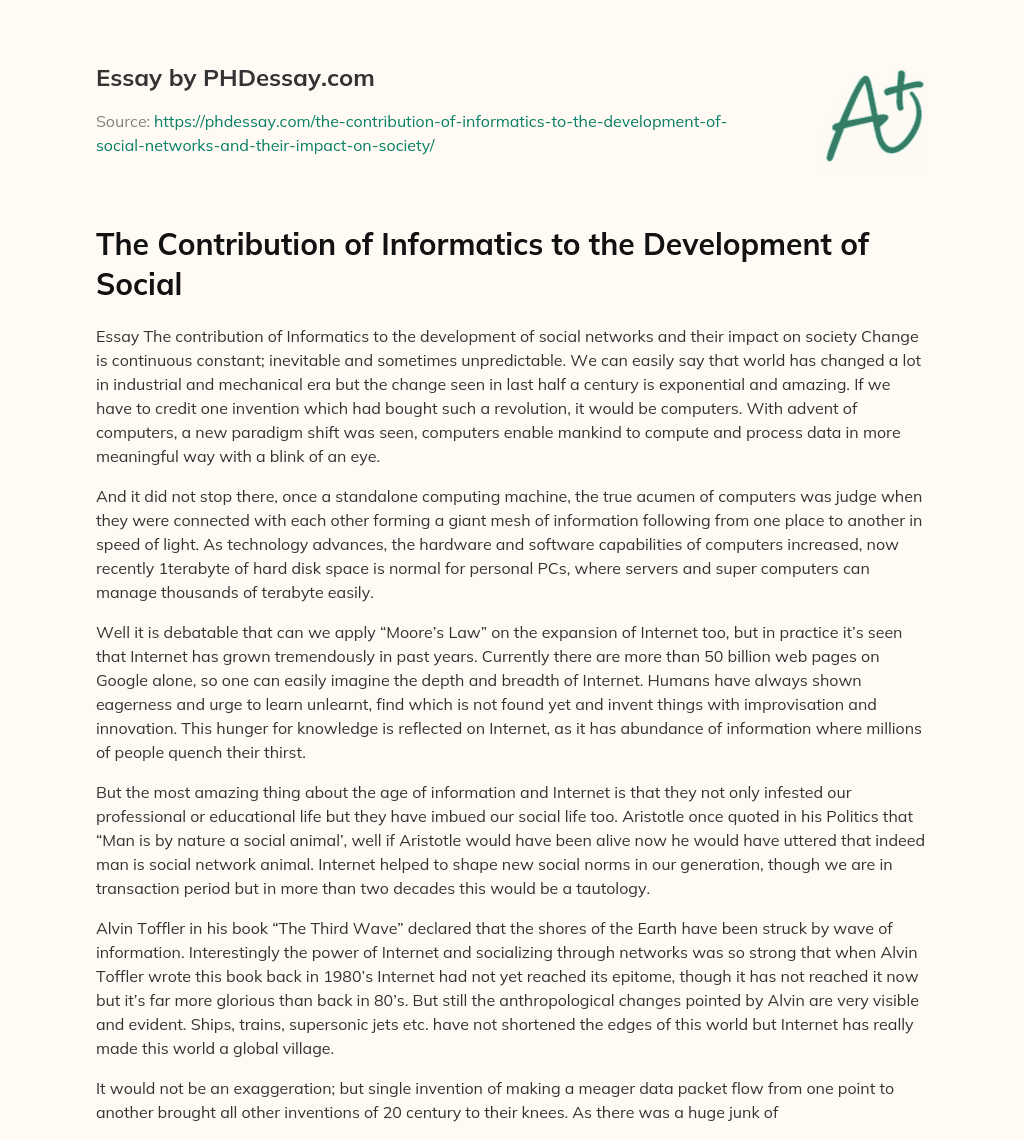 The Contribution of Informatics to the Development of Social essay