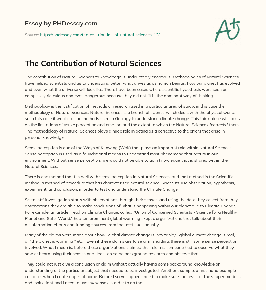 The Contribution of Natural Sciences essay