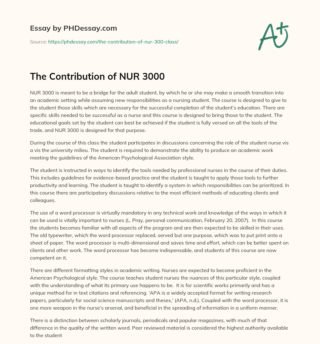 The Contribution of NUR 3000 essay
