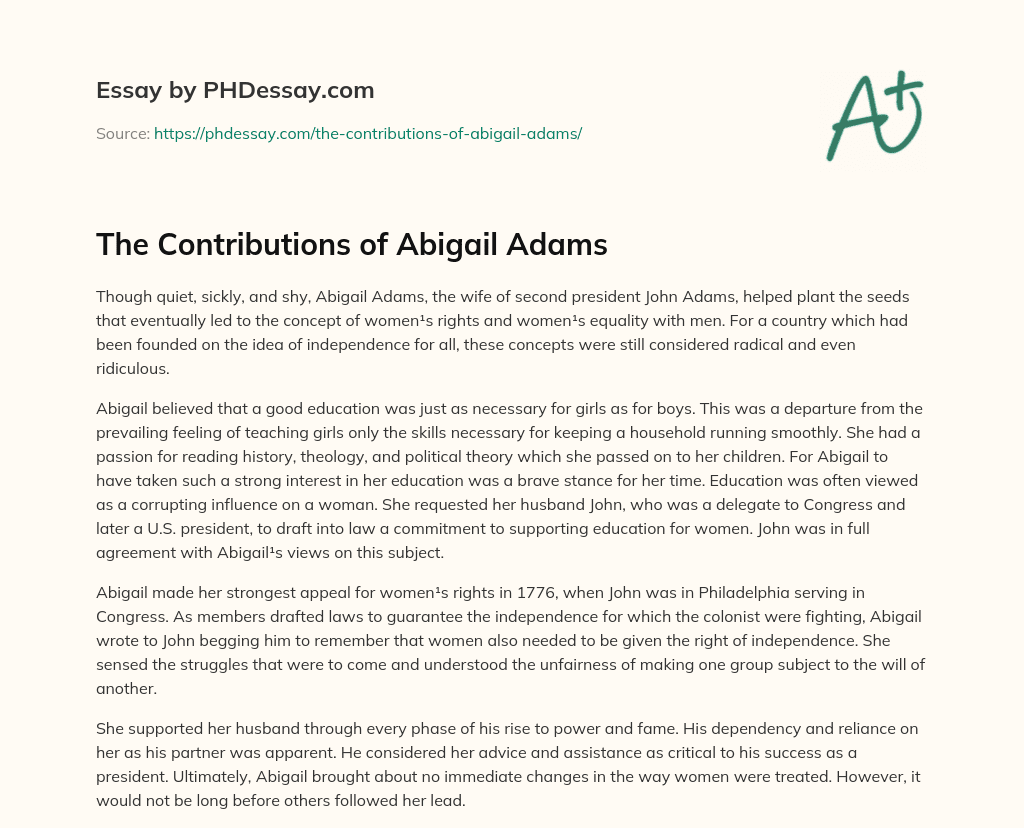 The Contributions of Abigail Adams essay