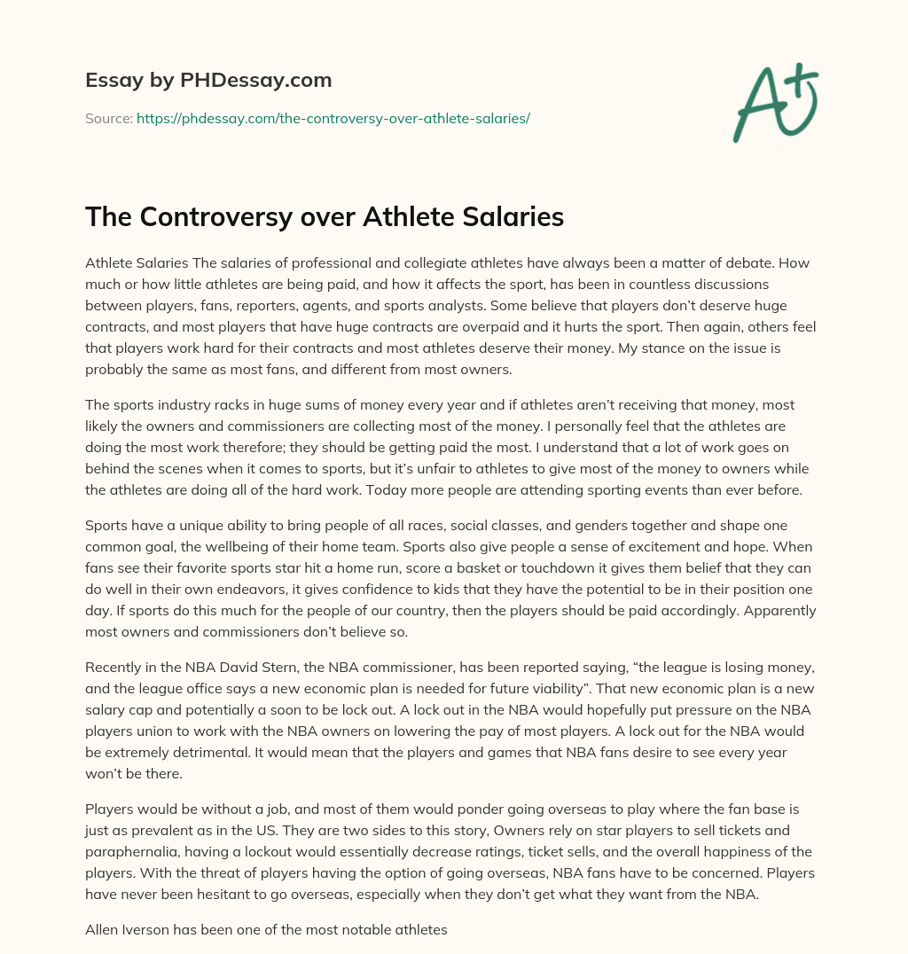 The Controversy over Athlete Salaries essay