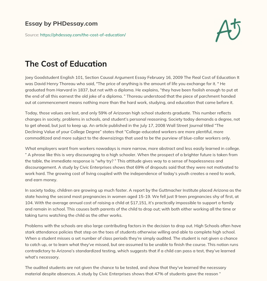 The Cost of Education essay